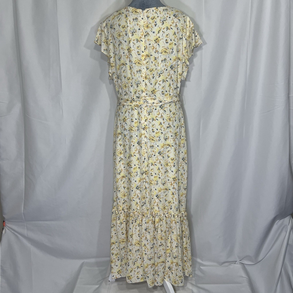 Lauren Ralph Women's Florals Georgette Flutter-Sleeve A-Line Dress Sz 14 Yellow - Picture 7 of 16
